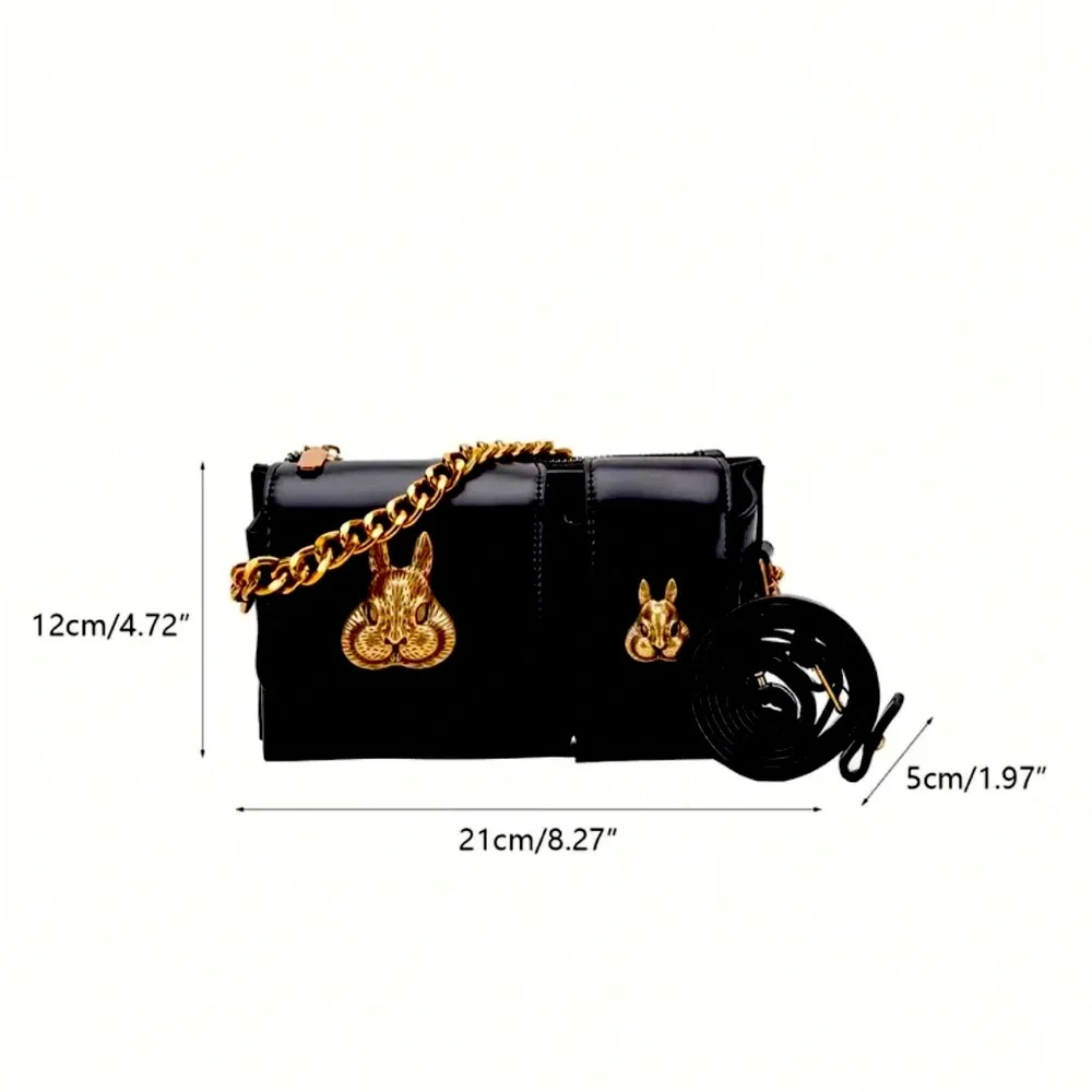 🆕 Vintage Retro Rabbit Head Crossbody Bag with Multi Pockets, Trendy Chain - Picture 4 of 11